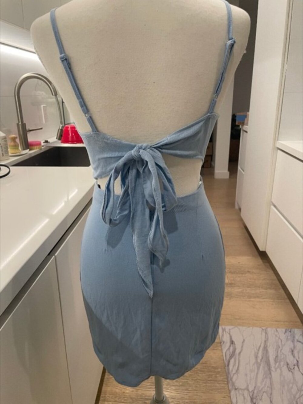 Love & Other Things Blue Two-Piece Set – Button Front Crop Top & Skirt | Size S - Picture 7 of 9